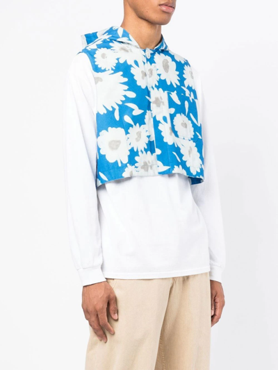 Shop Jacquemus Floral-print Sleeveless Cropped Jacket In Blue