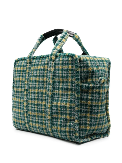 Shop Marni Tartan-print Faux-fur Tote In Green