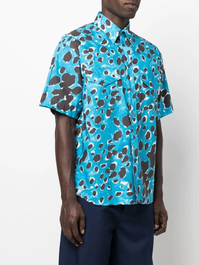 Shop Marni Spot-print Short-sleeve Shirt In Blue