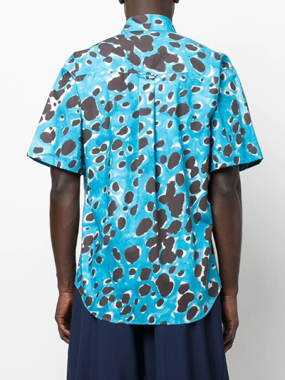 Shop Marni Spot-print Short-sleeve Shirt In Blue
