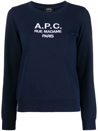 Shop Apc Tina Logo-embroidered Cotton Sweatshirt In Blue