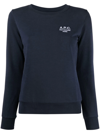 Shop Apc Skye Logo-embroidered Cotton Sweatshirt In Blue