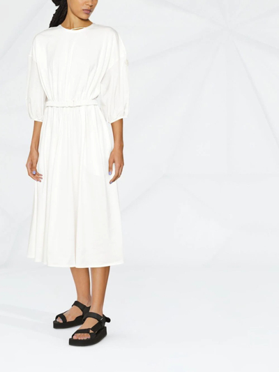 Shop Moncler Belted Cotton Midi Dress In White