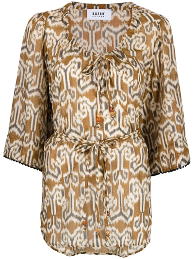 Shop Bazar Deluxe Ikat Pattern-print Tunic In Brown