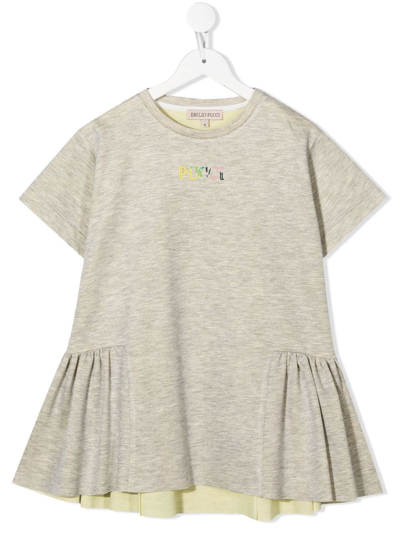 Shop Emilio Pucci Junior Logo-print Short-sleeve Dress In Grey