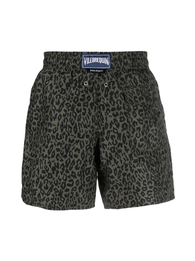 Shop Palm Angels X Vilebrequin Leopard-print Swimming Shorts In Green