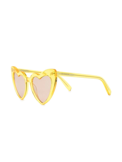 Shop Saint Laurent Loulou Heart-frame Sunglasses In Yellow