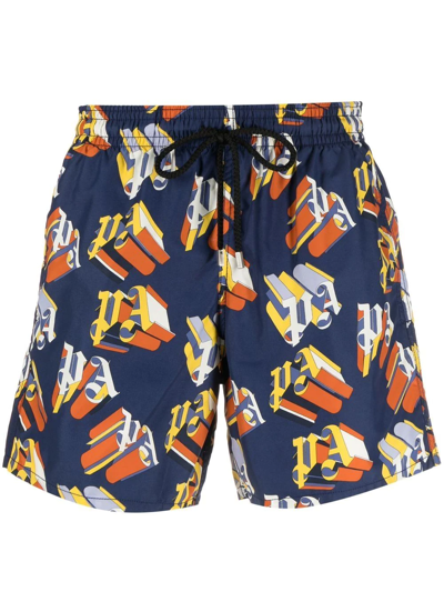 Shop Palm Angels X Vilebrequin Logo-print Swimming Shorts In Blue