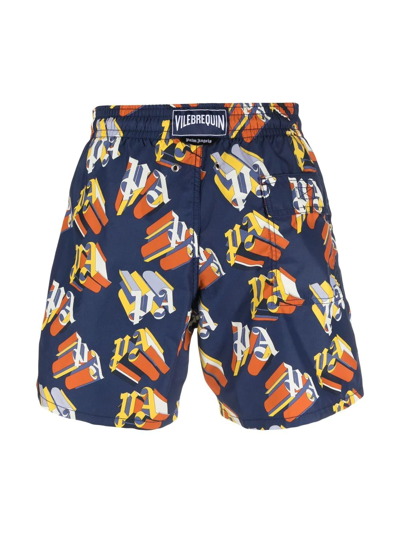Shop Palm Angels X Vilebrequin Logo-print Swimming Shorts In Blue