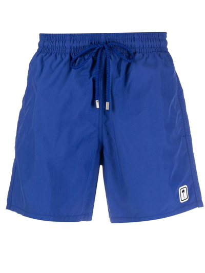 Shop Palm Angels X Vilebrequin Logo-patch Swimming Shorts In Blue