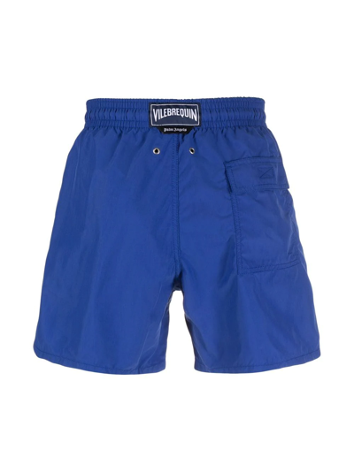 Shop Palm Angels X Vilebrequin Logo-patch Swimming Shorts In Blue