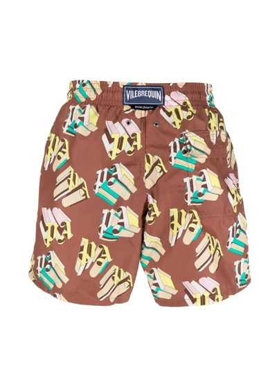 Shop Palm Angels X Vilebrequin Logo-print Swimming Shorts In Brown
