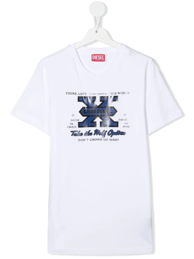 Shop Diesel Teen Graphic-print Cotton T-shirt In White