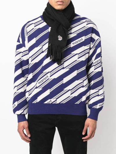 Ps By Paul Smith Signature-zebra Fringed Scarf In Black