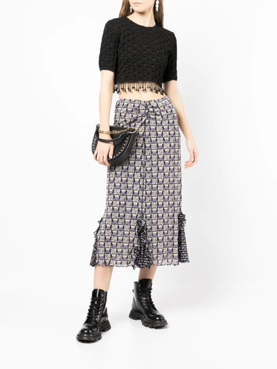 Shop Anna Sui Ruched Floral-print Midi Skirt In Multicolour