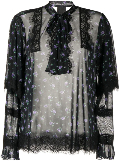Shop Anna Sui Lace-detail Floral-print Blouse In Black