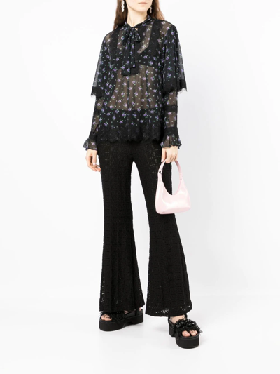 Shop Anna Sui Lace-detail Floral-print Blouse In Black
