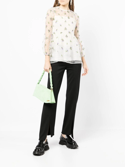 Anna Sui Sheer Floral-embroidered Blouse In White