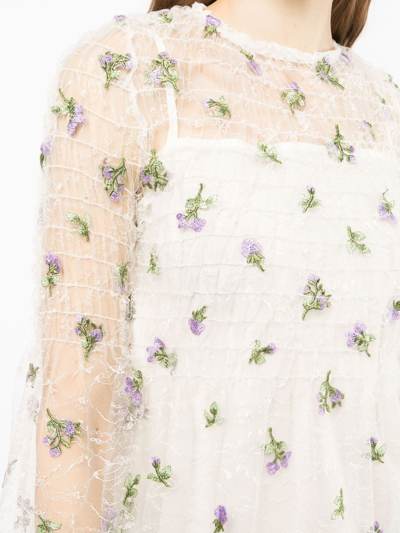 Shop Anna Sui Sheer Floral-embroidered Blouse In White