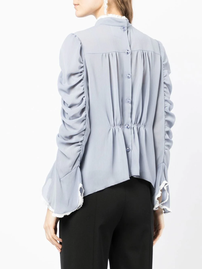 Anna Sui Ruched Lace-trim Top In Blue