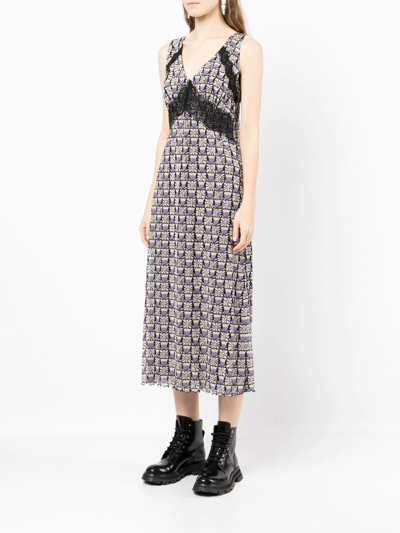 Shop Anna Sui Lace-trim Floral-print Midi Dress In Multicolour