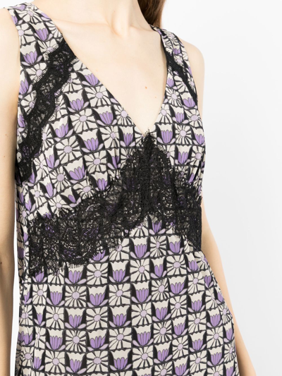 Shop Anna Sui Lace-trim Floral-print Midi Dress In Multicolour