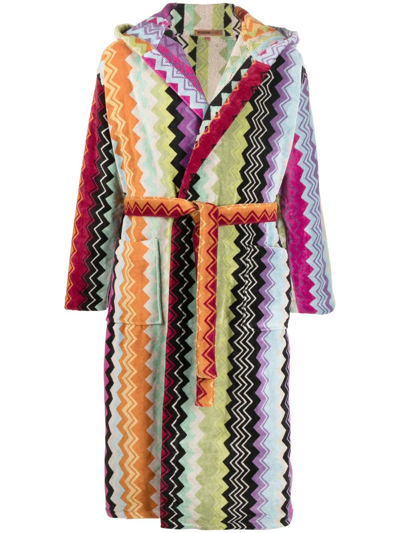 Shop Missoni Zig-zag Print Bath Robe In Orange