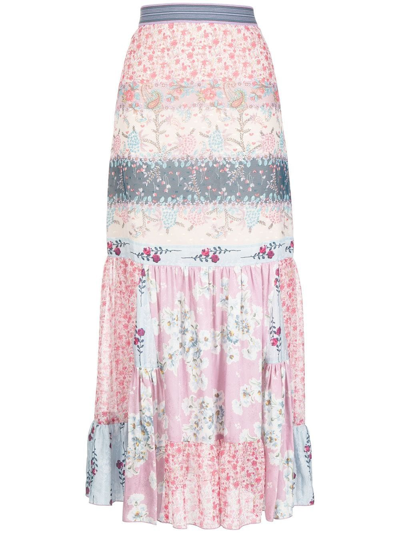 Shop Anna Sui Patchwork Floral-print Maxi Skirt In Multicolour