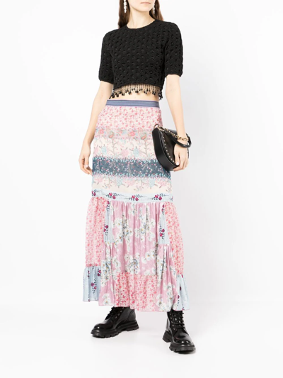 Shop Anna Sui Patchwork Floral-print Maxi Skirt In Multicolour