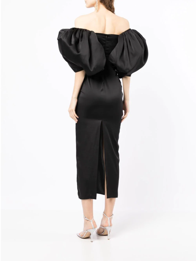 Shop Anouki Off-shoulder Puff-sleeve Dress In Black