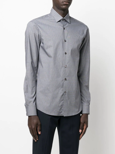 Shop Ferragamo Gancini-print Long-sleeve Shirt In Grey