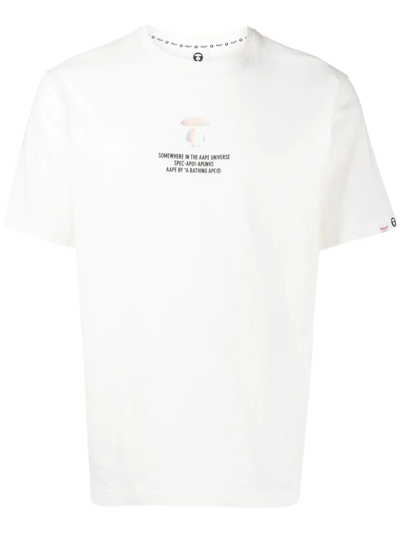 Shop Aape By A Bathing Ape 'aape Universe' Logo-print T-shirt In White