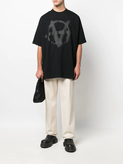 Vetements Double Anarchy Logo-print T-shirt In Black | ModeSens