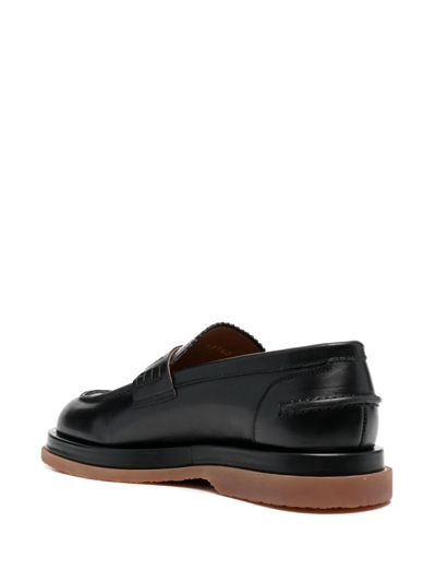 Shop Buttero Piped-trim Leather Loafers In Black