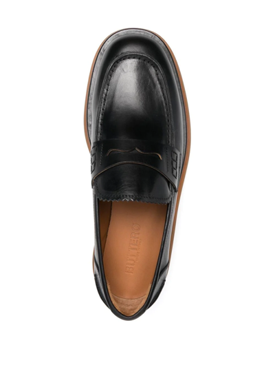Shop Buttero Piped-trim Leather Loafers In Black