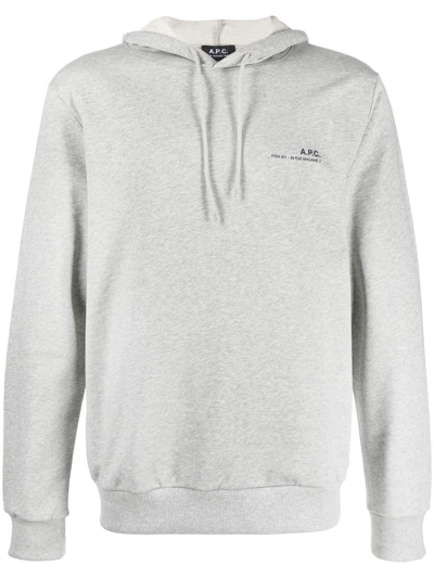 Shop Apc Logo Drawstring Hoodie In Grey