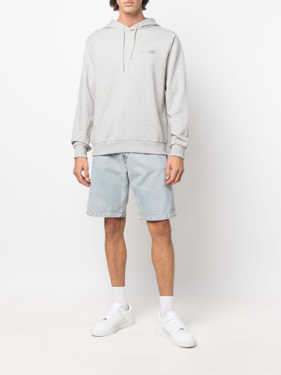 Shop Apc Logo Drawstring Hoodie In Grey