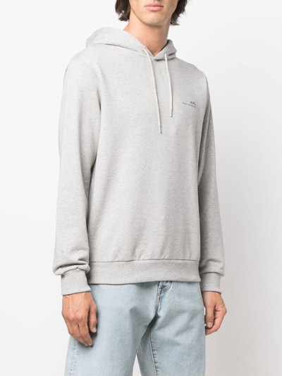 Shop Apc Logo Drawstring Hoodie In Grey