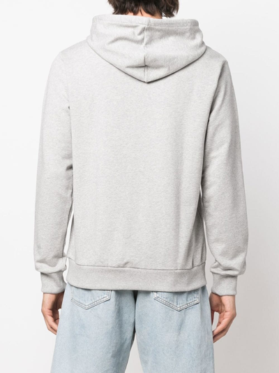 Shop Apc Logo Drawstring Hoodie In Grey