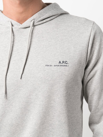 Shop Apc Logo Drawstring Hoodie In Grey