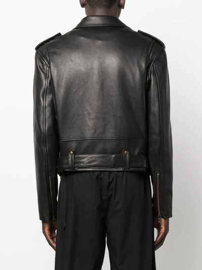 Shop Loewe Belted Leather Biker Jacket In Black