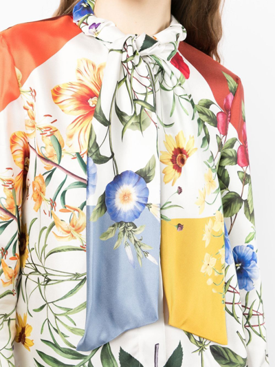 Shop Oscar De La Renta Floral-print Pussy-bow Blouse In Multicolour