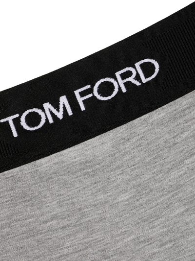 Shop Tom Ford Logo-waistband Thong In Grey