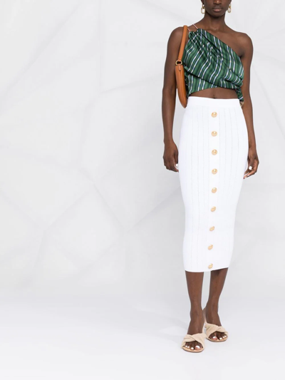 Shop Balmain Button-detail Midi Skirt In White