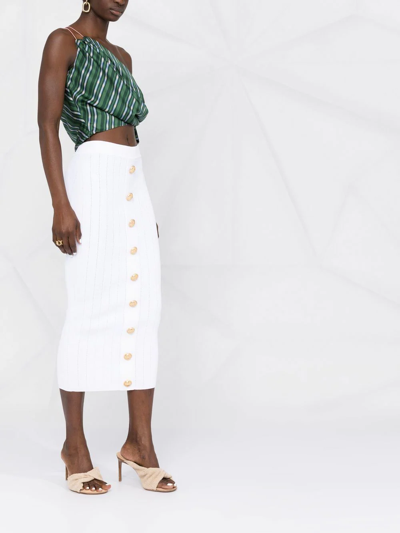 Shop Balmain Button-detail Midi Skirt In White