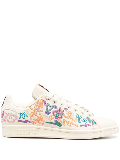 Adidas Originals Stan Smith Pride Embroidered Sneakers In Neutrals/blue |  ModeSens