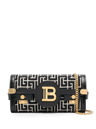 Shop Balmain B-buzz 23 Jacquard Clutch Bag In Black