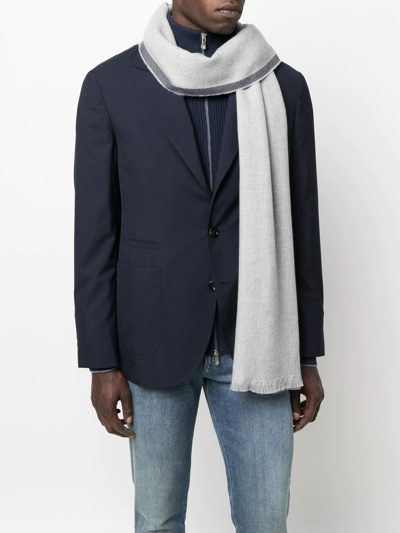 Shop Brunello Cucinelli Contrast-trim Frayed-edge Scarf In Grey