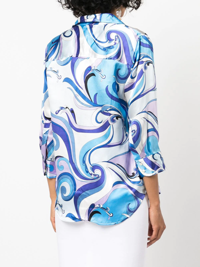 Shop L Agence Dani Three-quarter Sleeve Blouse In Blue