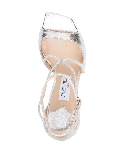 Jimmy Choo Azia 75 Glitter Leather Sandals In Champagne In Gold